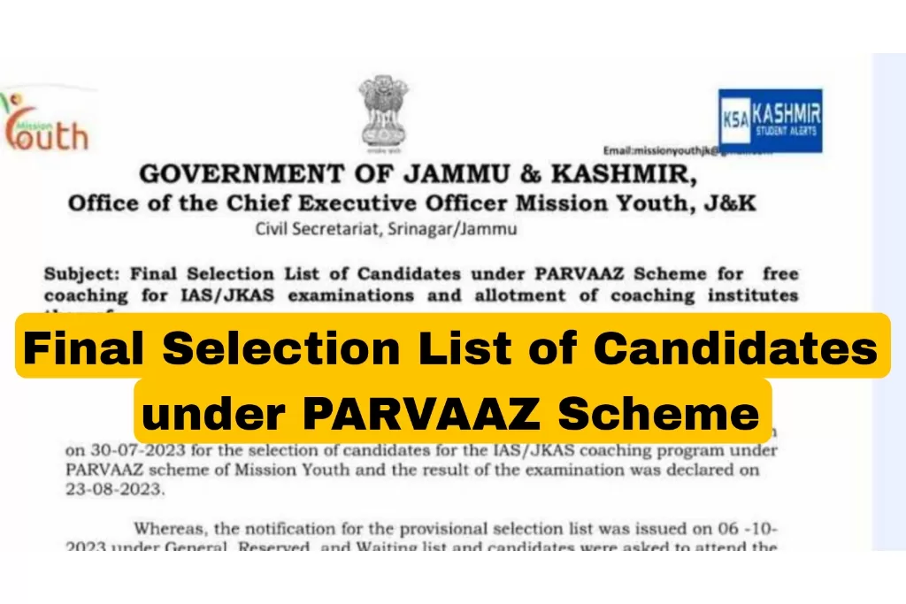 Final Selection List of Candidates under PARVAAZ Scheme