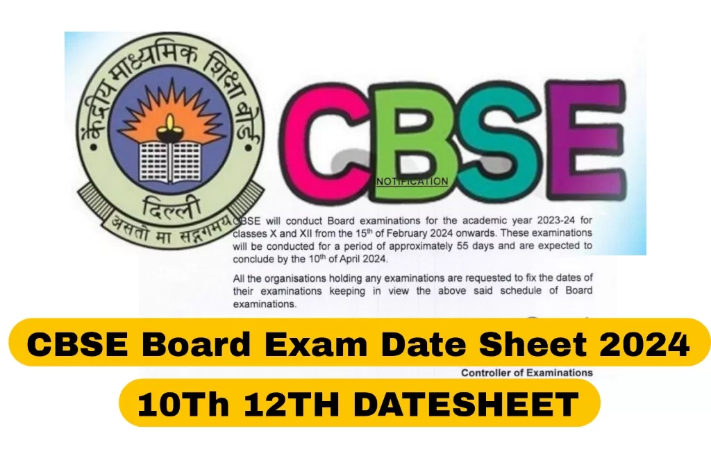 CBSE Board Exam Date Sheet 2024, 10th 12th Exam Date, Download